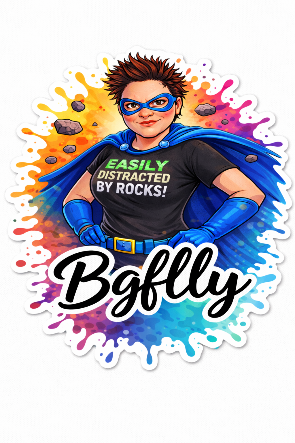 Superhero character with colorful splash background