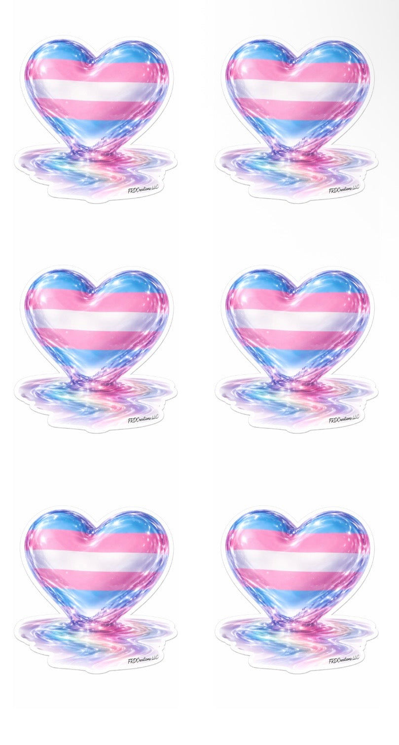 Set of six heart-shaped objects with pink and blue striped design on a white background