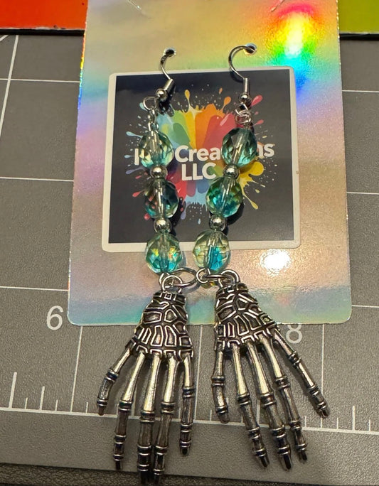 Uranium Glass Skeleton Hand Earrings – Glow Under UV