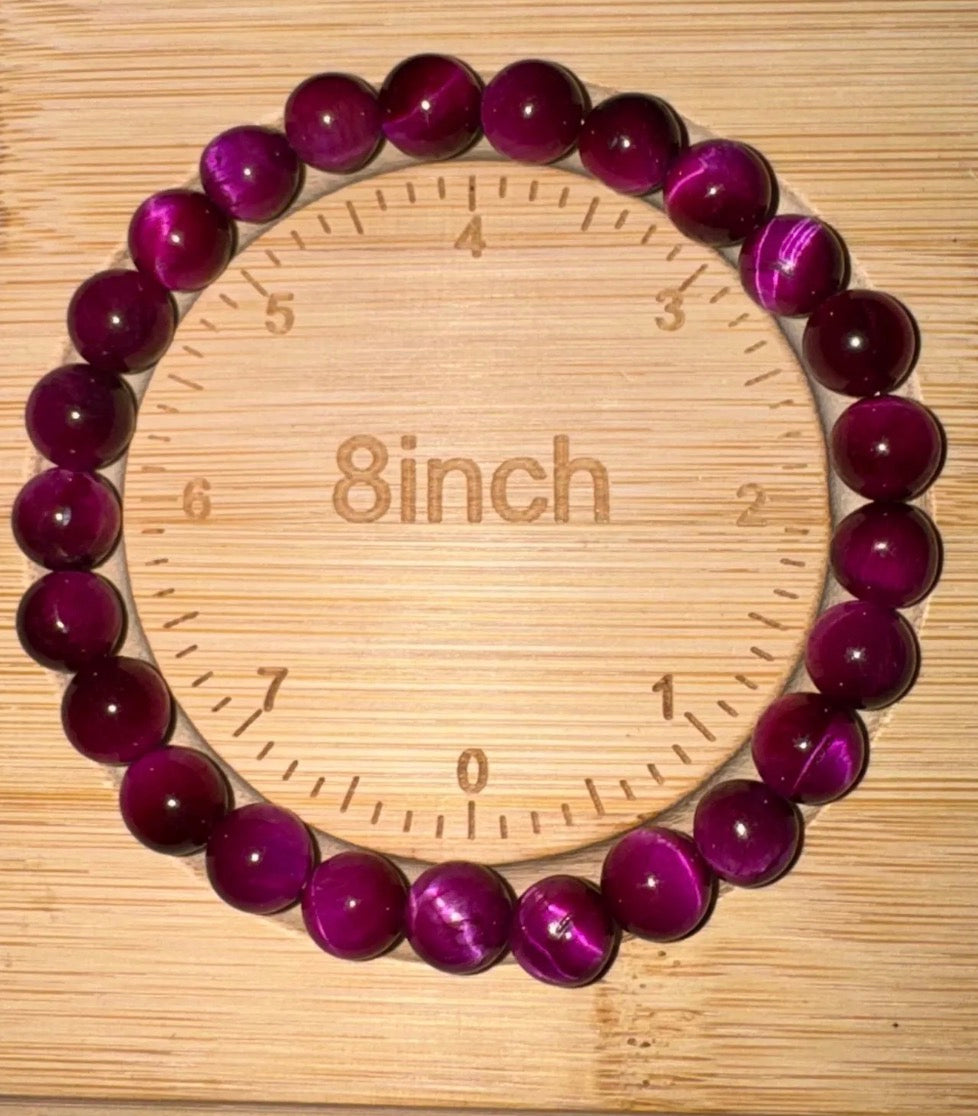 Handmade Dyed Magenta Tiger’s Eye Elastic Bracelet