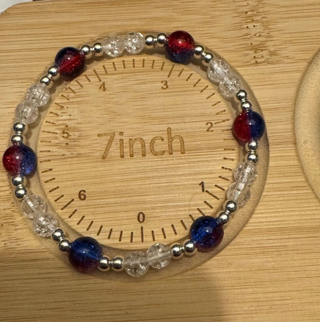 Red, Blue and White Crackle bracelet