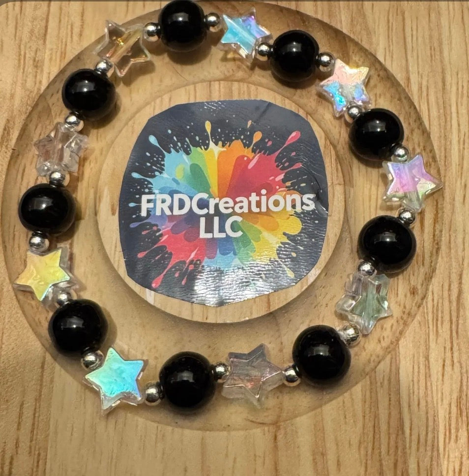 Handmade Black Bead and Star Bracelet