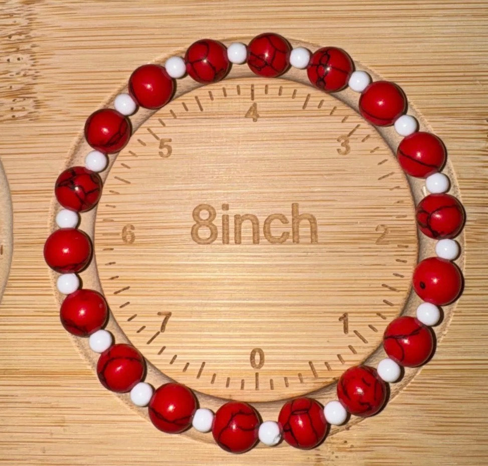 Handmade Red Howlite & White Spacer Bracelet