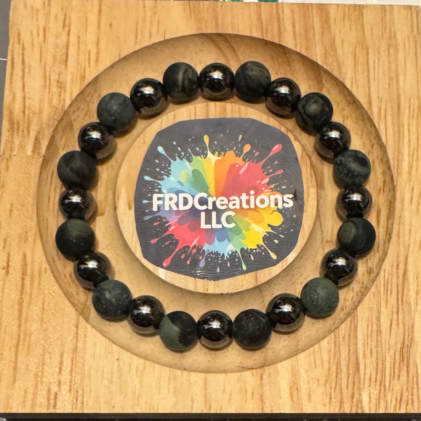 Handmade Matte Kambaba Jasper and Hematite Elastic Bracelet