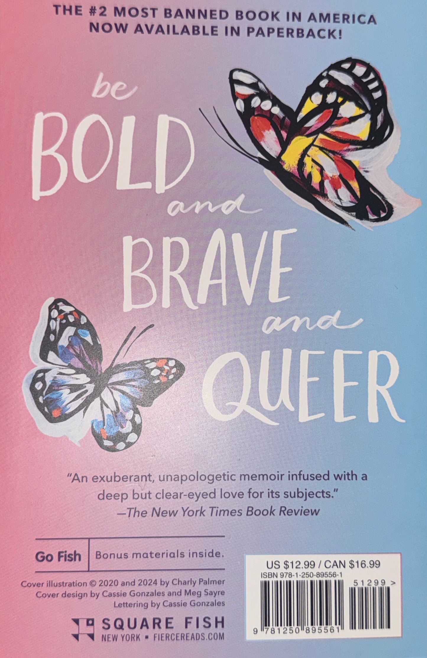 Book cover with butterflies and text about being bold, brave, and queer.