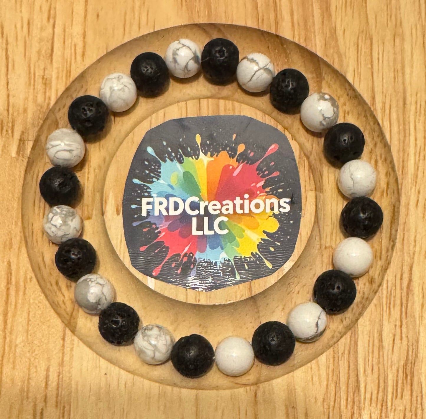 Handmade Howlite and Lava Stone Elastic Bracelet