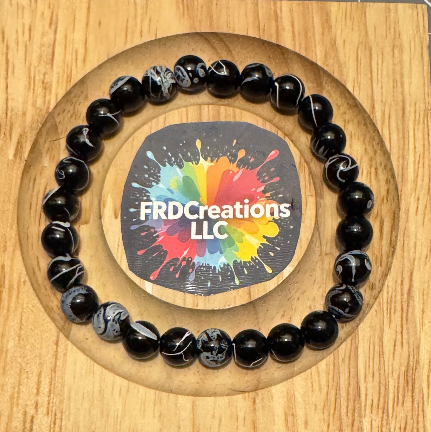 Handmade Black and White Abstract Beaded Bracelet