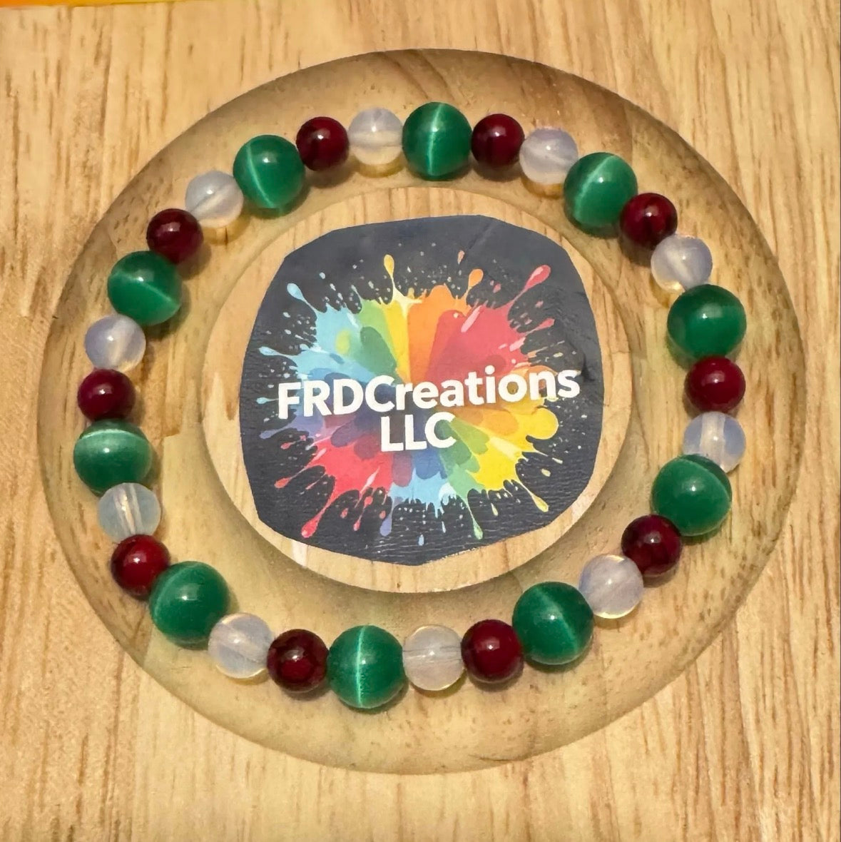 Handmade Opalite, Green Tiger's Eye, and Red Quartz Bracelet