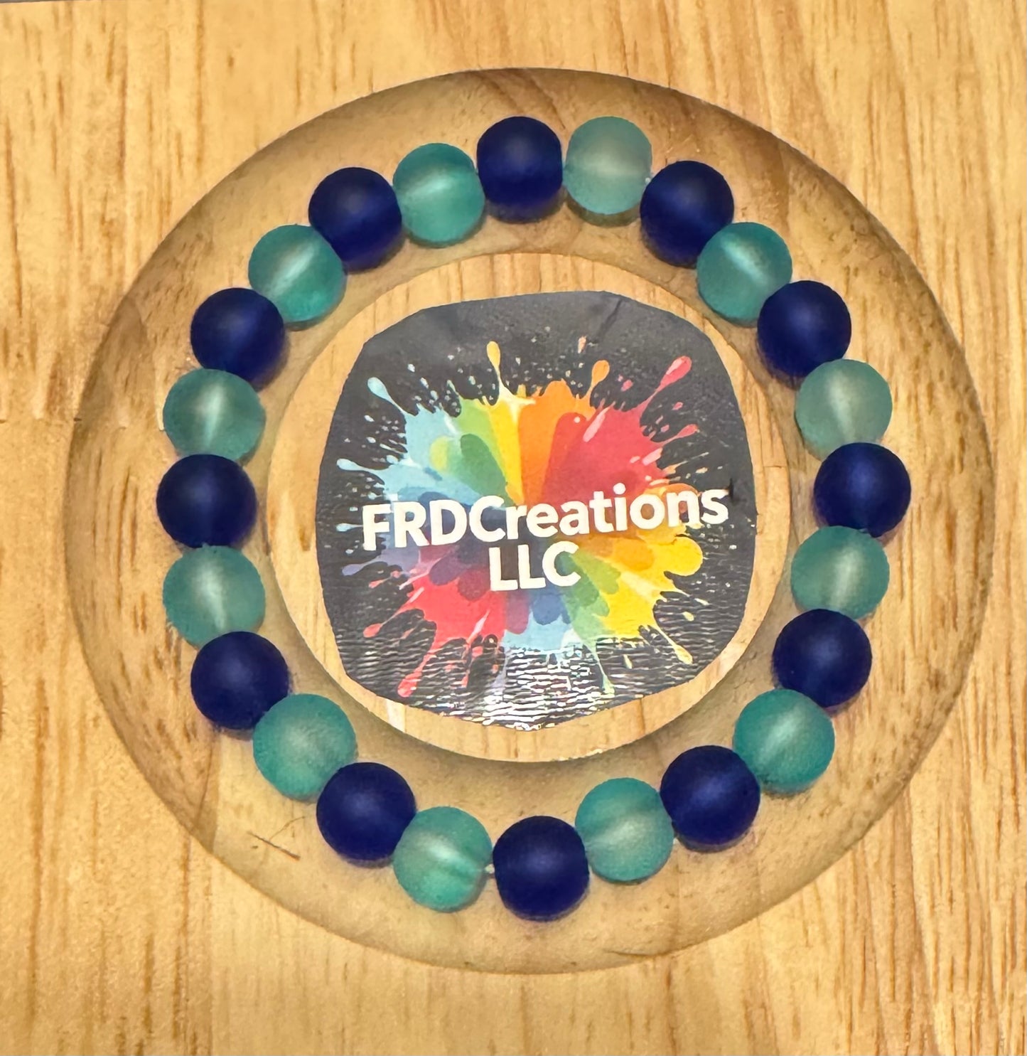 Handmade Blue and Aqua Matte Sea Glass Elastic Bracelet