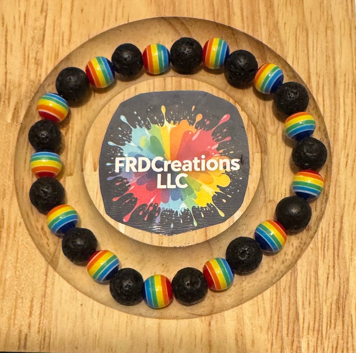 Handmade Lava stone and Pride Elastic Bracelet