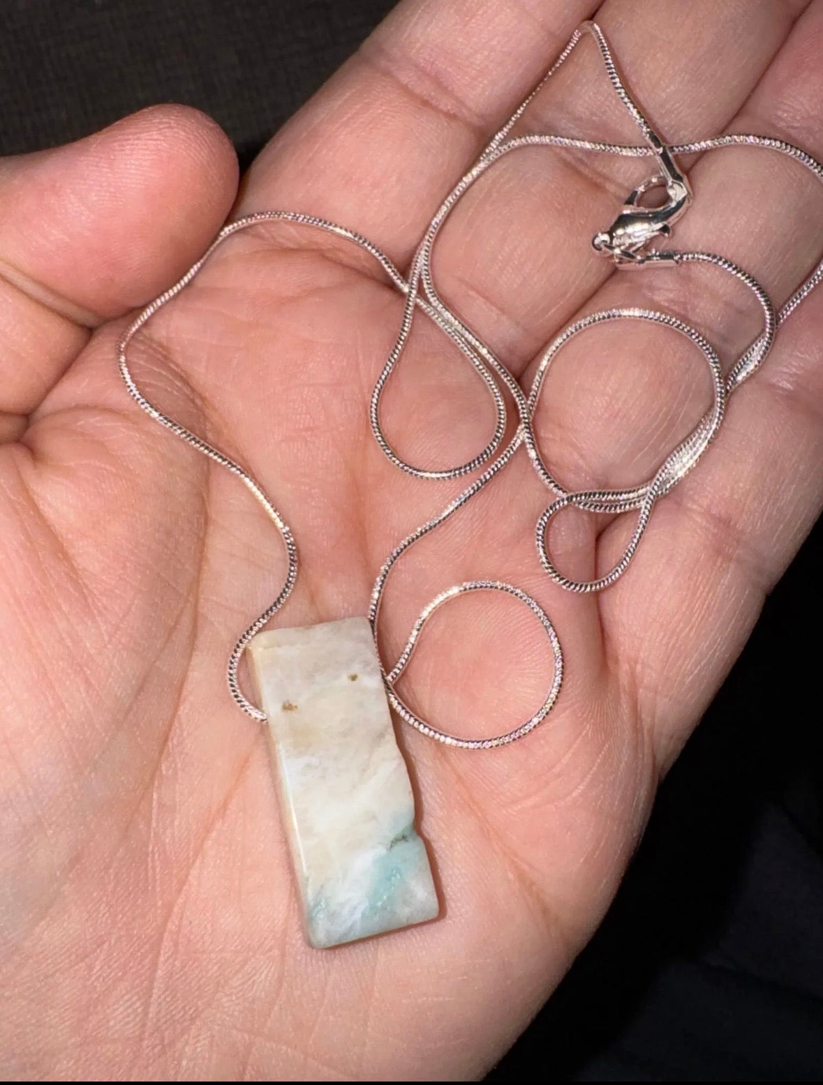 Silver necklace with a Caribbean Calcite pendant