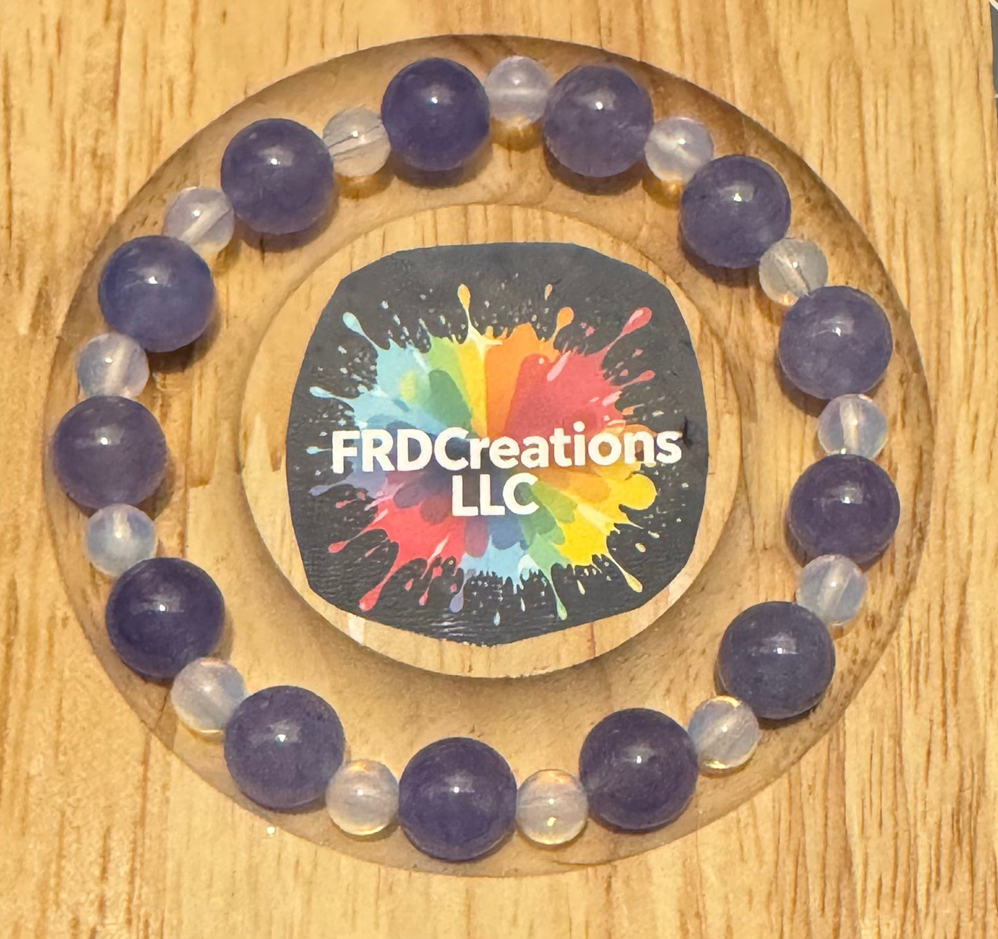 Handmade Dyed Purple Quartz and Opalite Elastic Bracelet