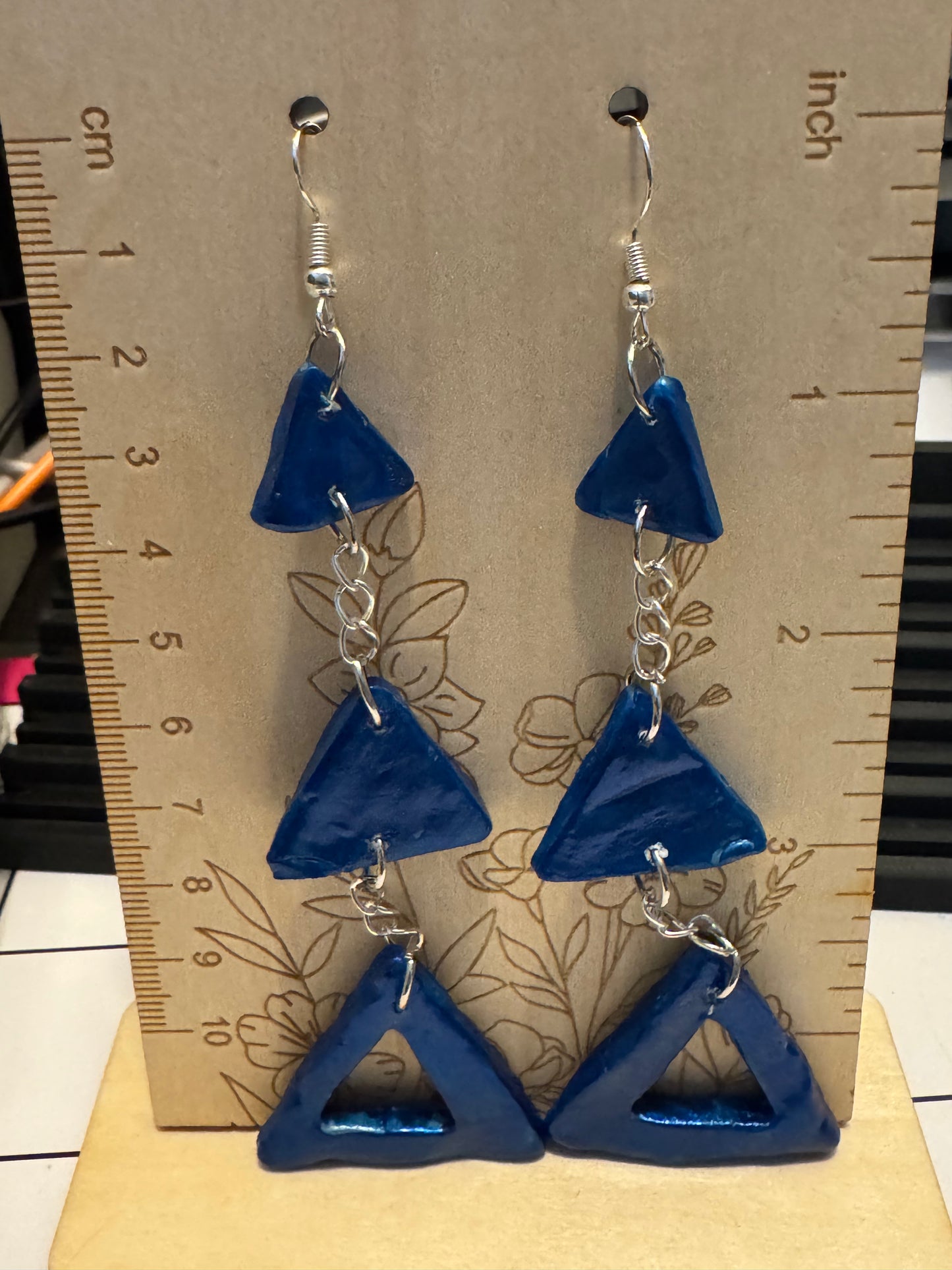 Handmade Blue Triangle Clay Earrings