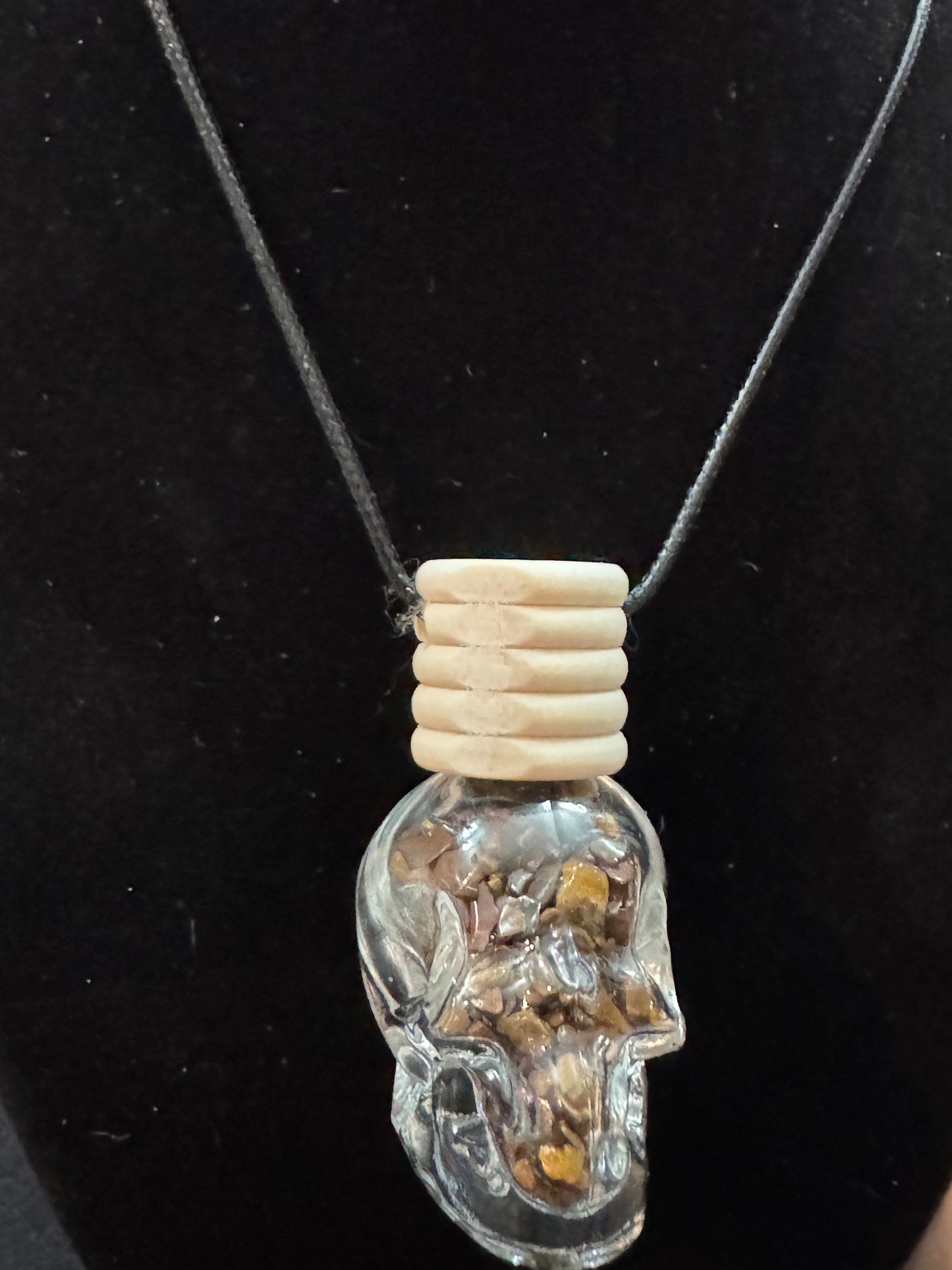 Handmade Crystal Chip Skull Bottle Necklace