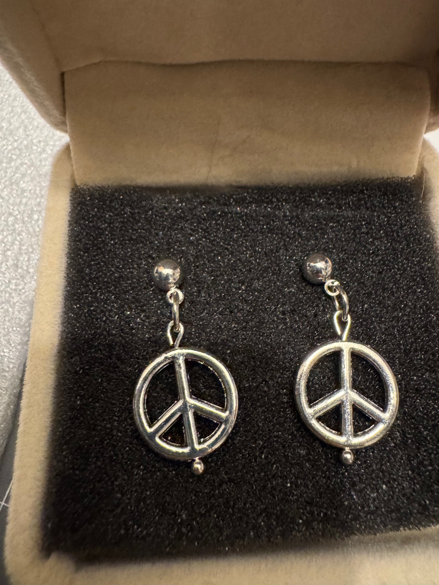 Handmade Peace Sign Stud Earrings Silver