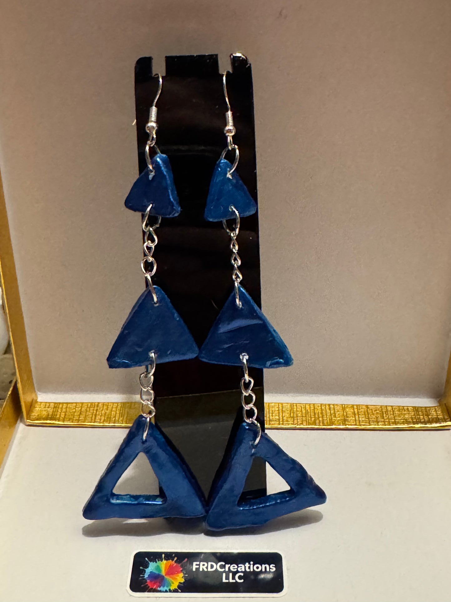 Handmade Blue Clay Triangle Earrings