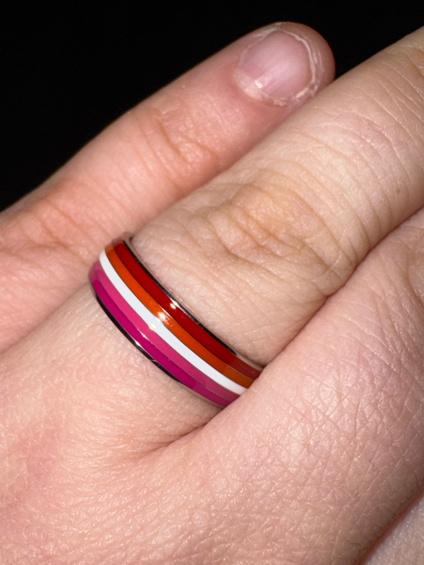 Lesbian Flag Stainless Steel Enamel Ring-Curated
