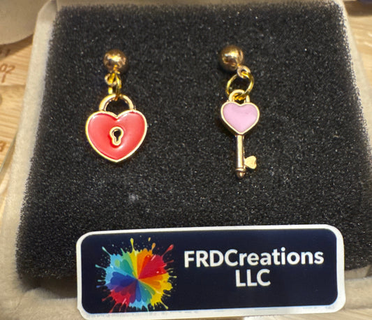 Handmade Heart and Key Earrings