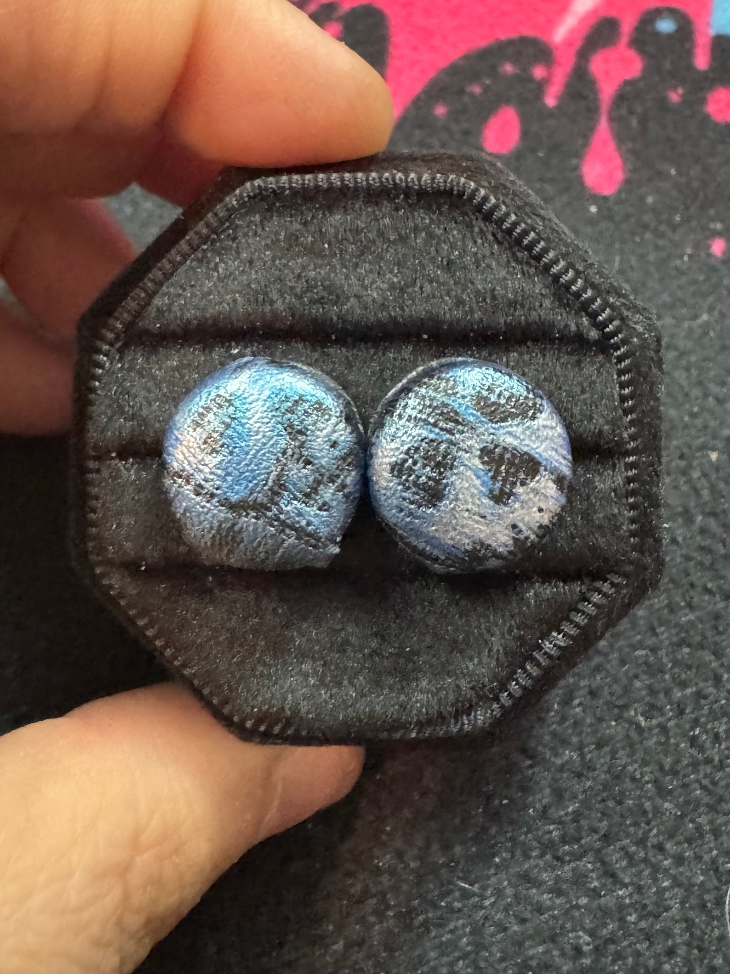 Handmade Midnight Skull Fabric Button Earrings