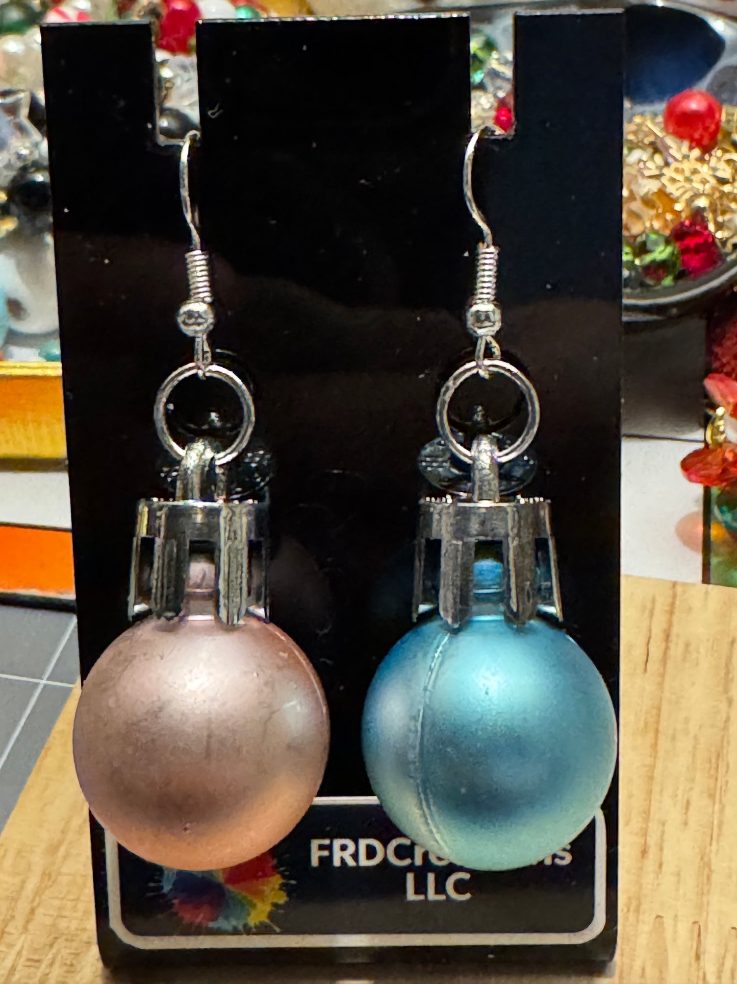 Blue and pink ornament earrings 