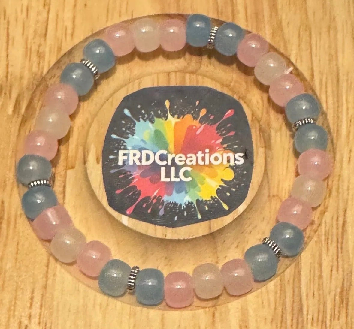 Multicolored  pink, blue and white beaded bracelet 