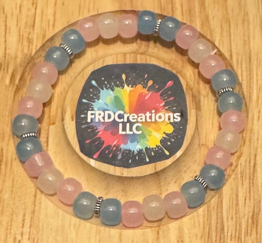 Multicolored  pink, blue and white beaded bracelet 