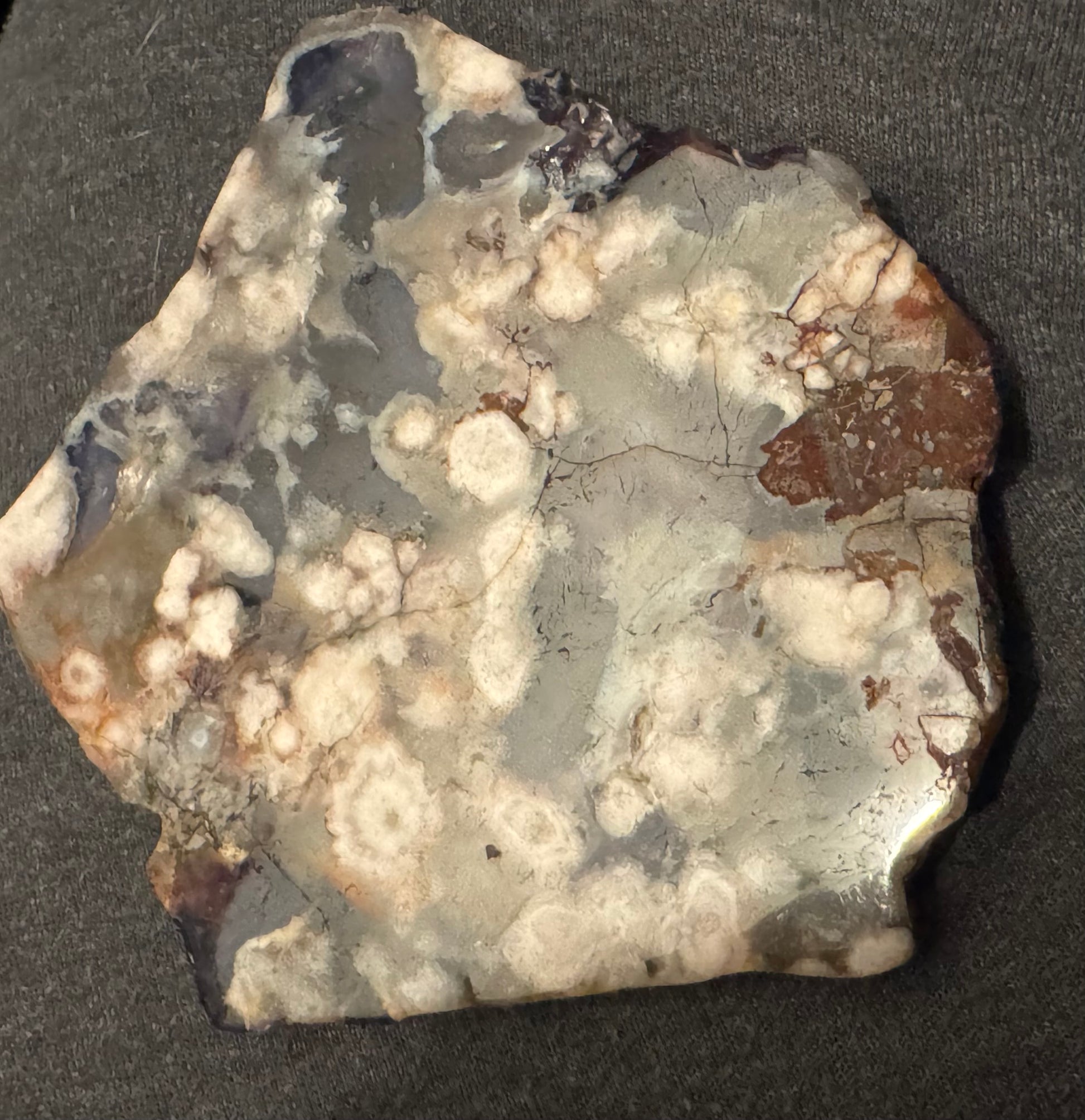 Stone with visible mineral textures on a dark background