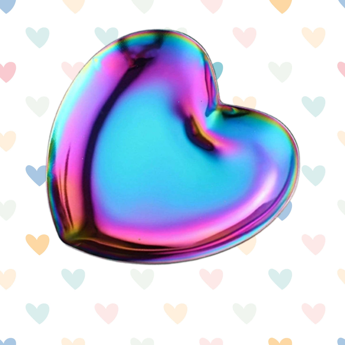 Iridescent Rainbow Heart Trinket Dish – 3.3 Inch Stainless Steel