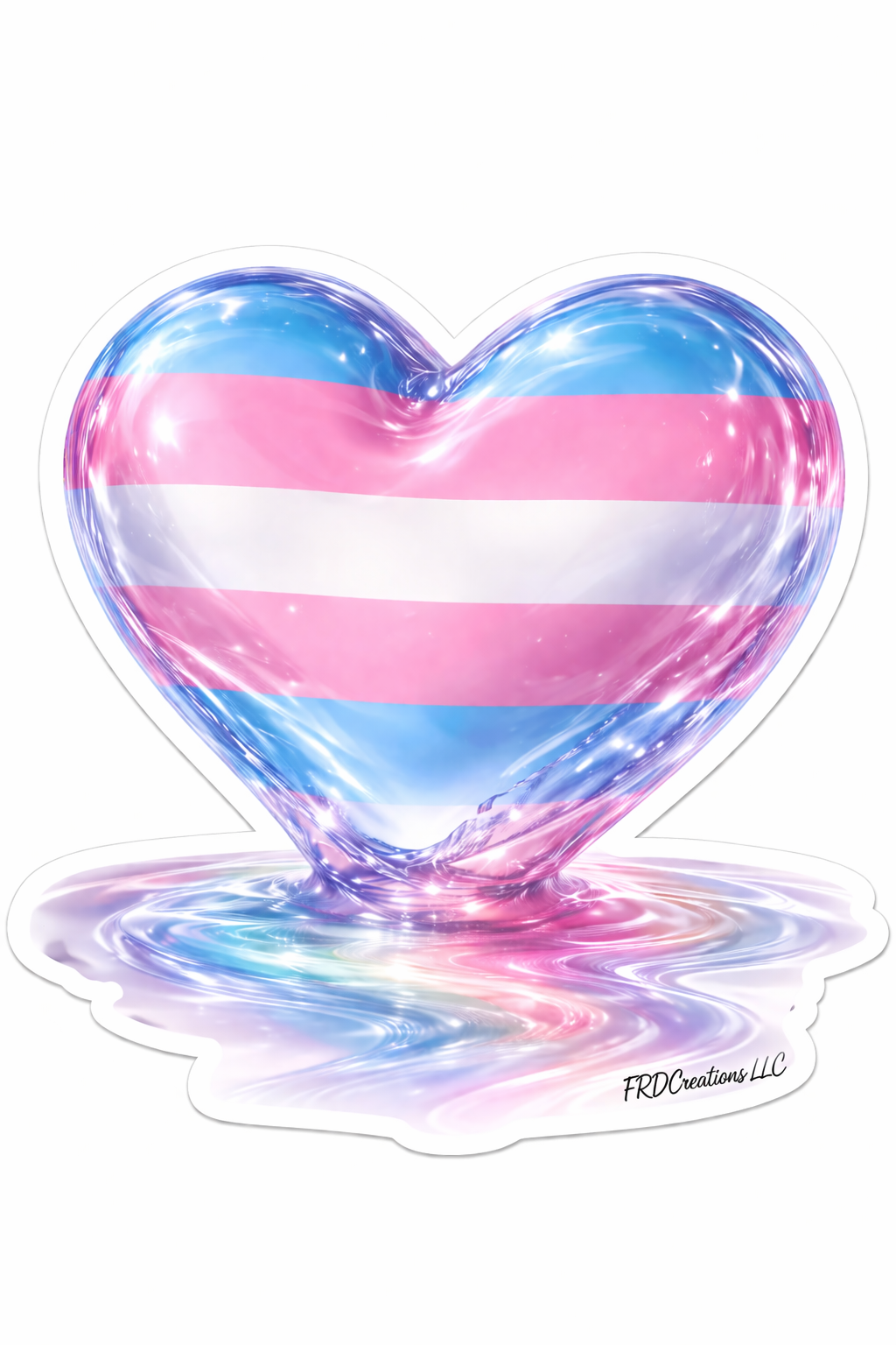 Transgender pride heart-shaped object with colorful stripes on a white background