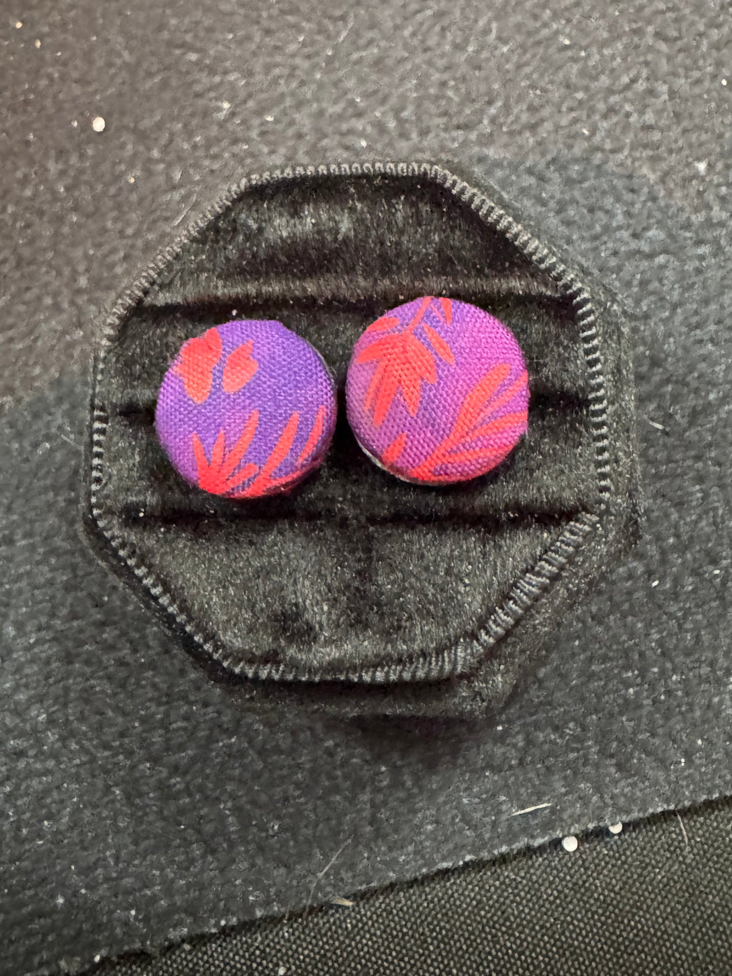 Handmade Midnight Bloom Fabric Button Earrings