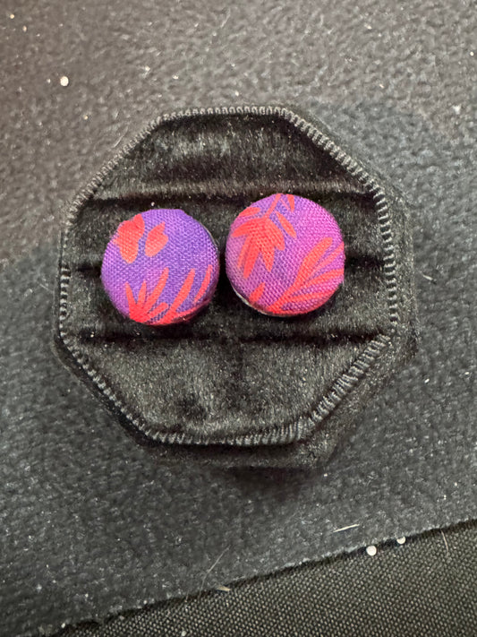 Handmade Midnight Bloom Fabric Button Earrings