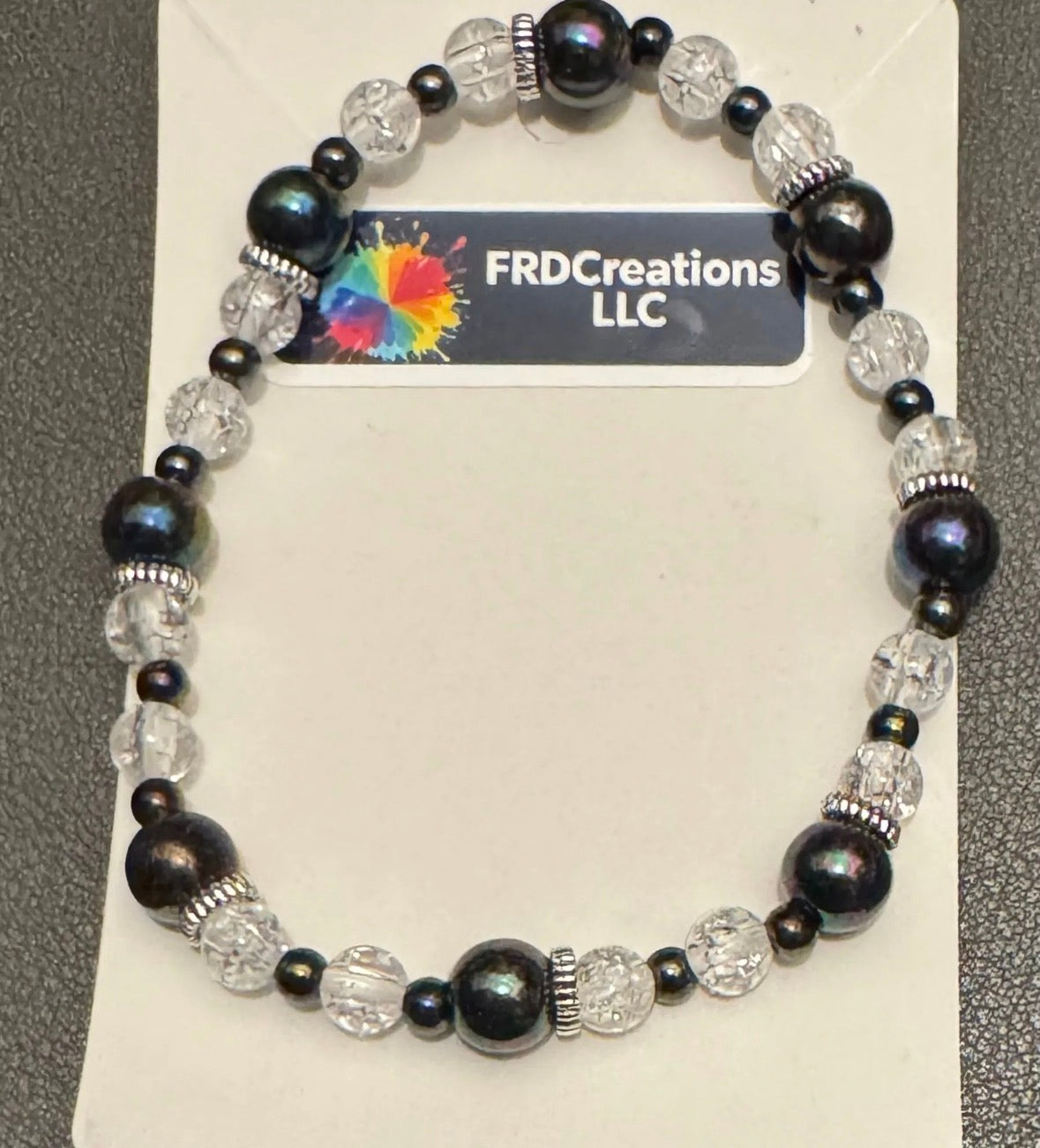 Beaded bracelet with black and clear beads 
