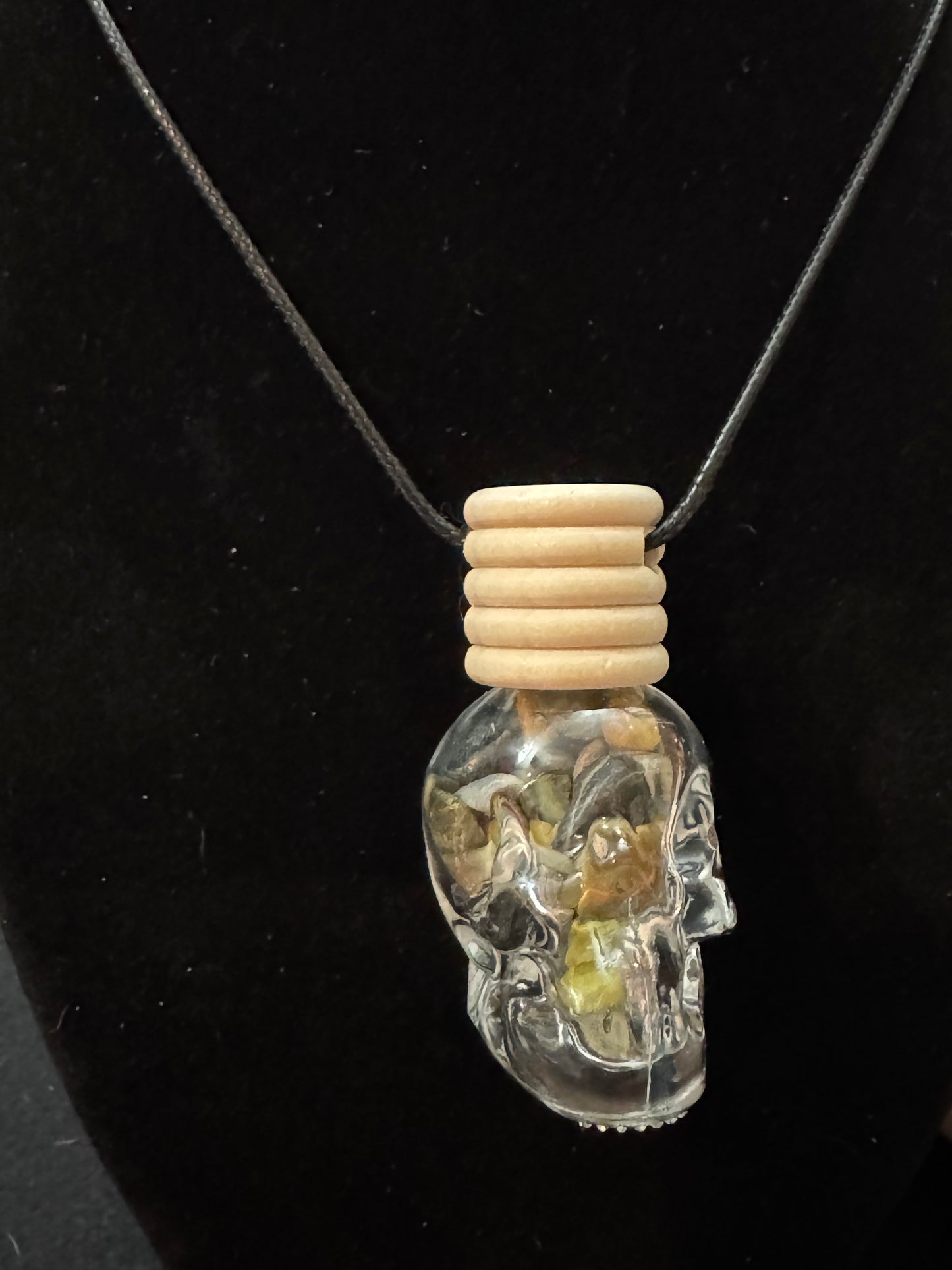 Handmade Crystal Chip Skull Bottle Necklace