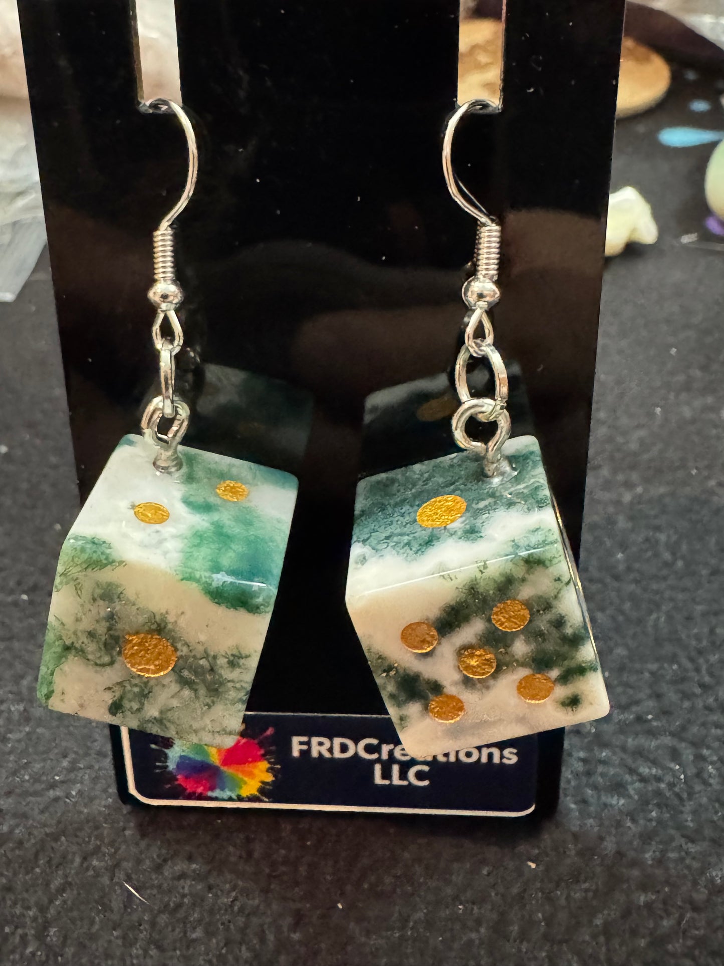Moss Agate Dice earrings 