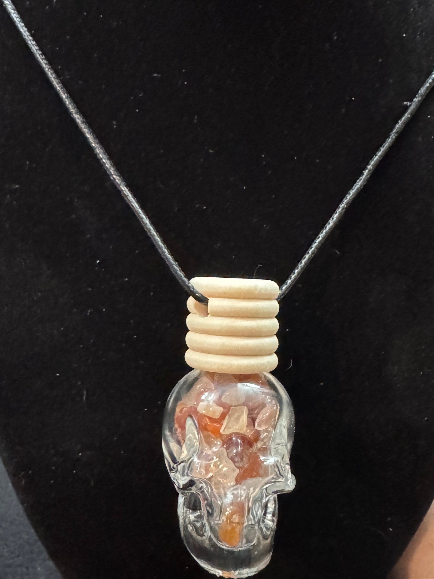 Handmade Crystal Chip Skull Bottle Necklace
