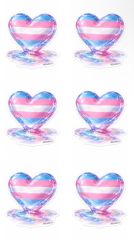 Set of six heart-shaped objects with pink and blue striped design on a white background