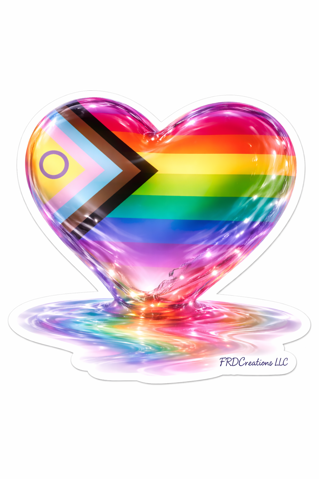 Heart-shaped object with rainbow colors and a black and white triangle on a white background