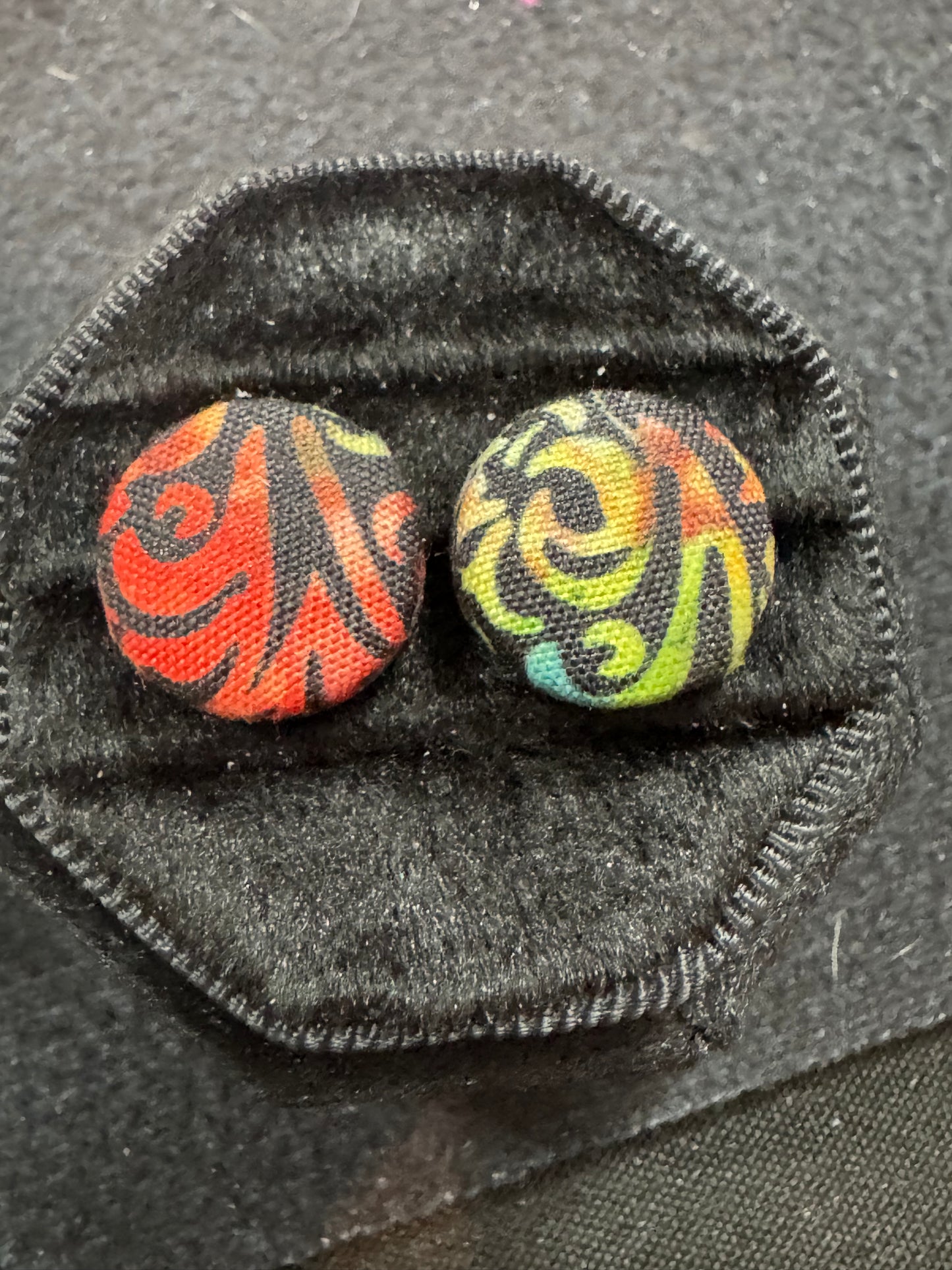 Handmade Firestorm Fabric Button Earrings