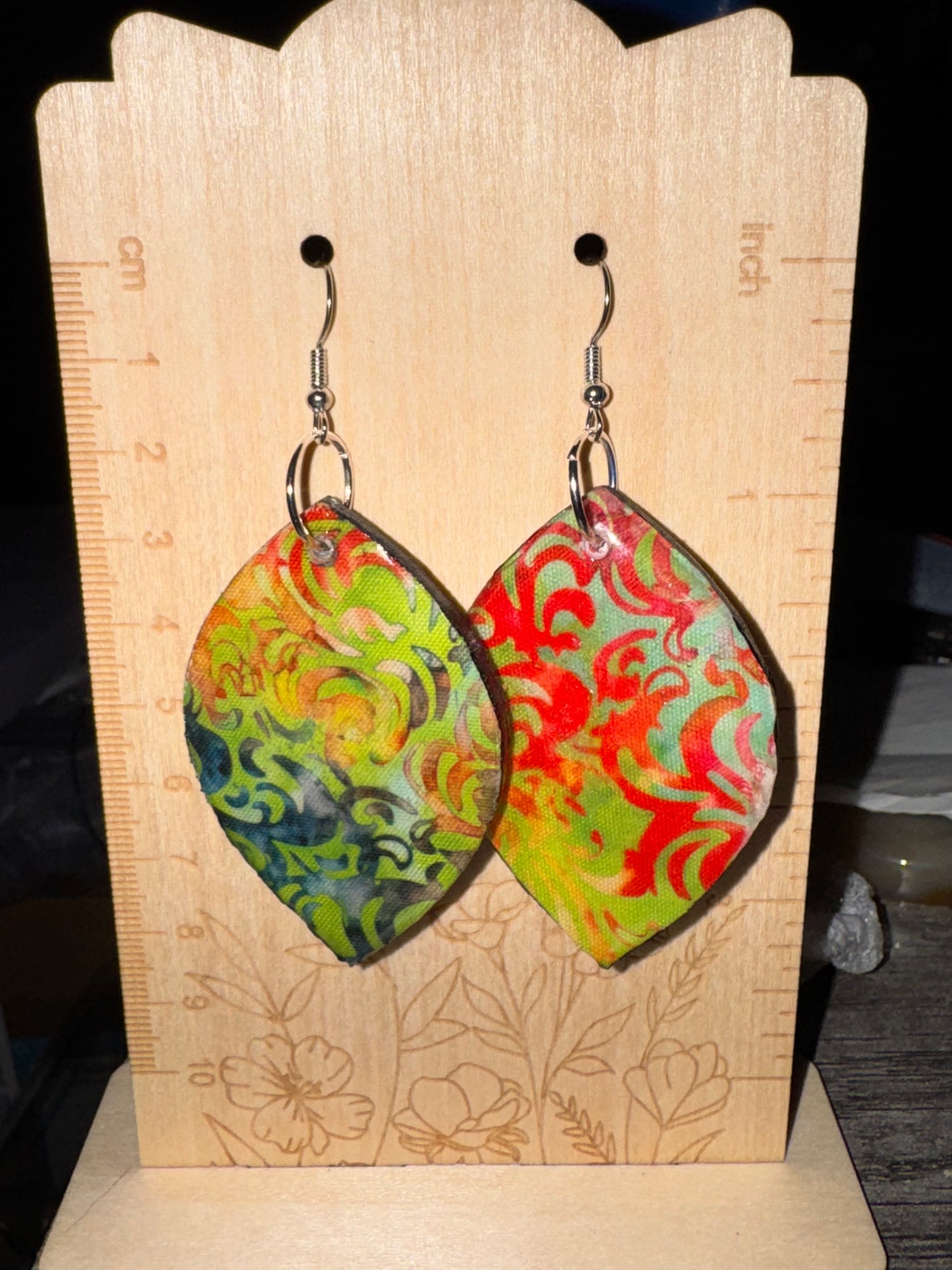 Handmade Electric Swirl Leaf Earrings