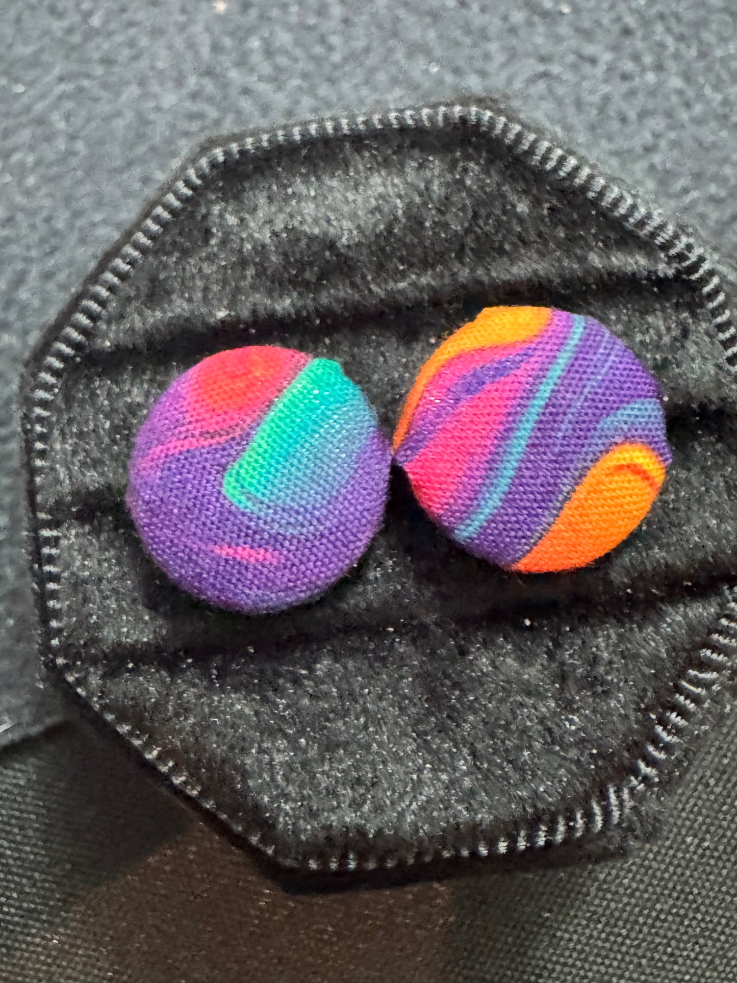 Handmade Neon Swirl Fabric Button Earrings
