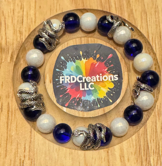 Handmade Blue and White Elastic Snake Bracelet