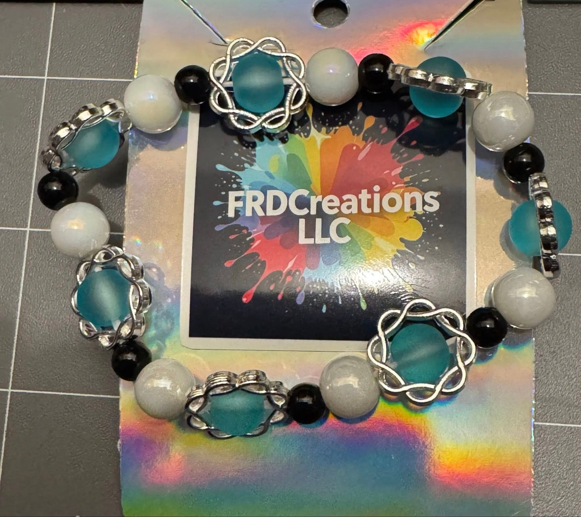Blue, black and white Beaded bracelet