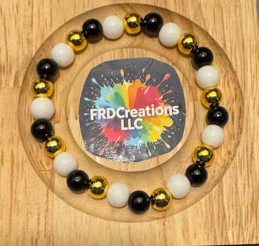 Handmade Gold, Black and White Elastic Bracelet