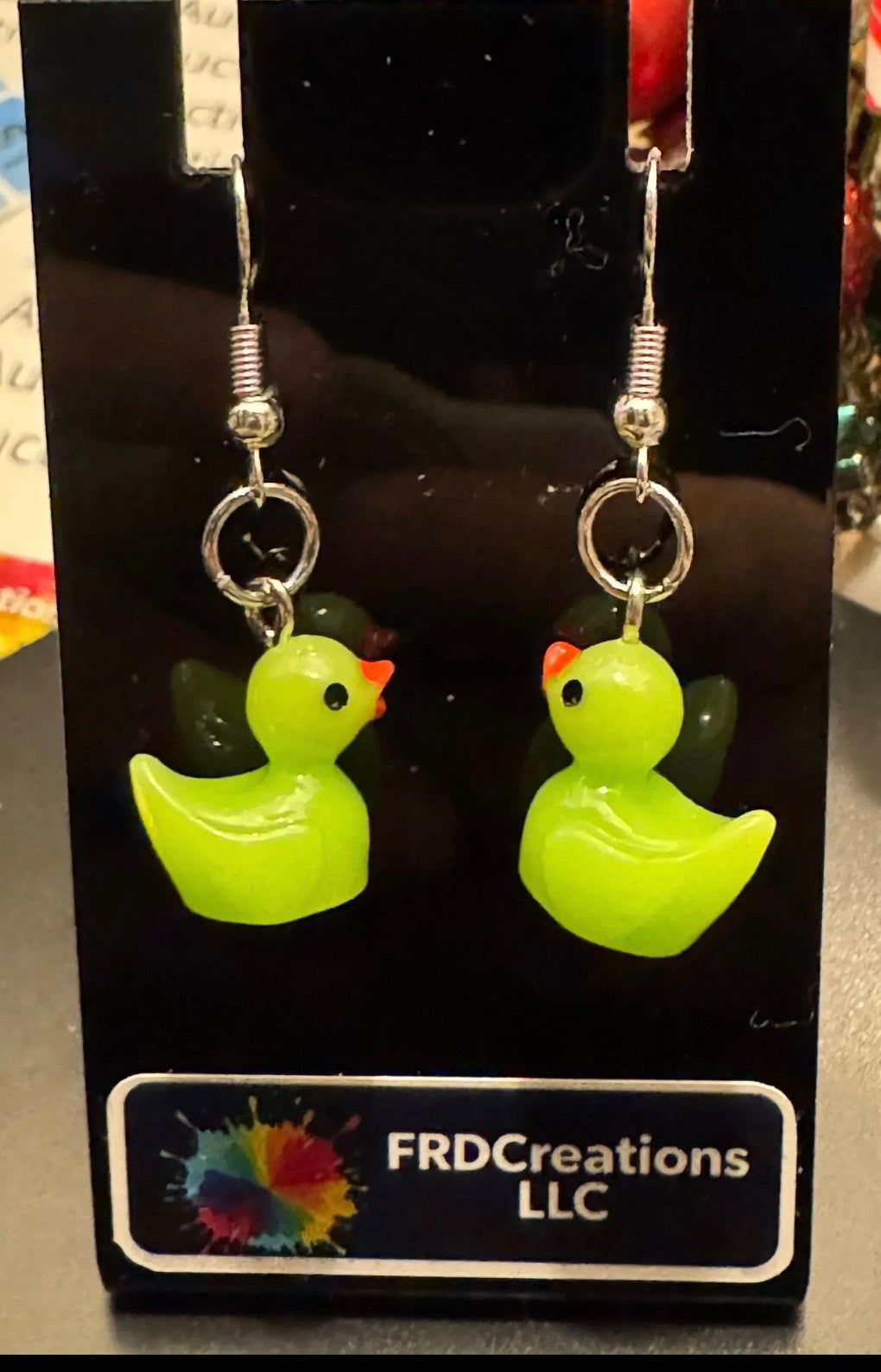 Lime green duck earrings 
