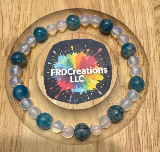 Handmade Blue Dragon’s Vein & Opalite Elastic Bracelet
