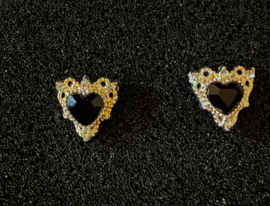 Handmade Black Heart Nail Charm Stud Earrings