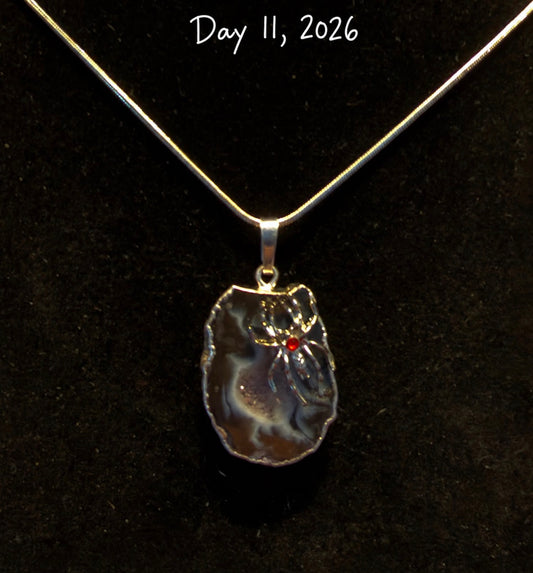 Handmade Black Agate Geode Spider Pendant Necklace