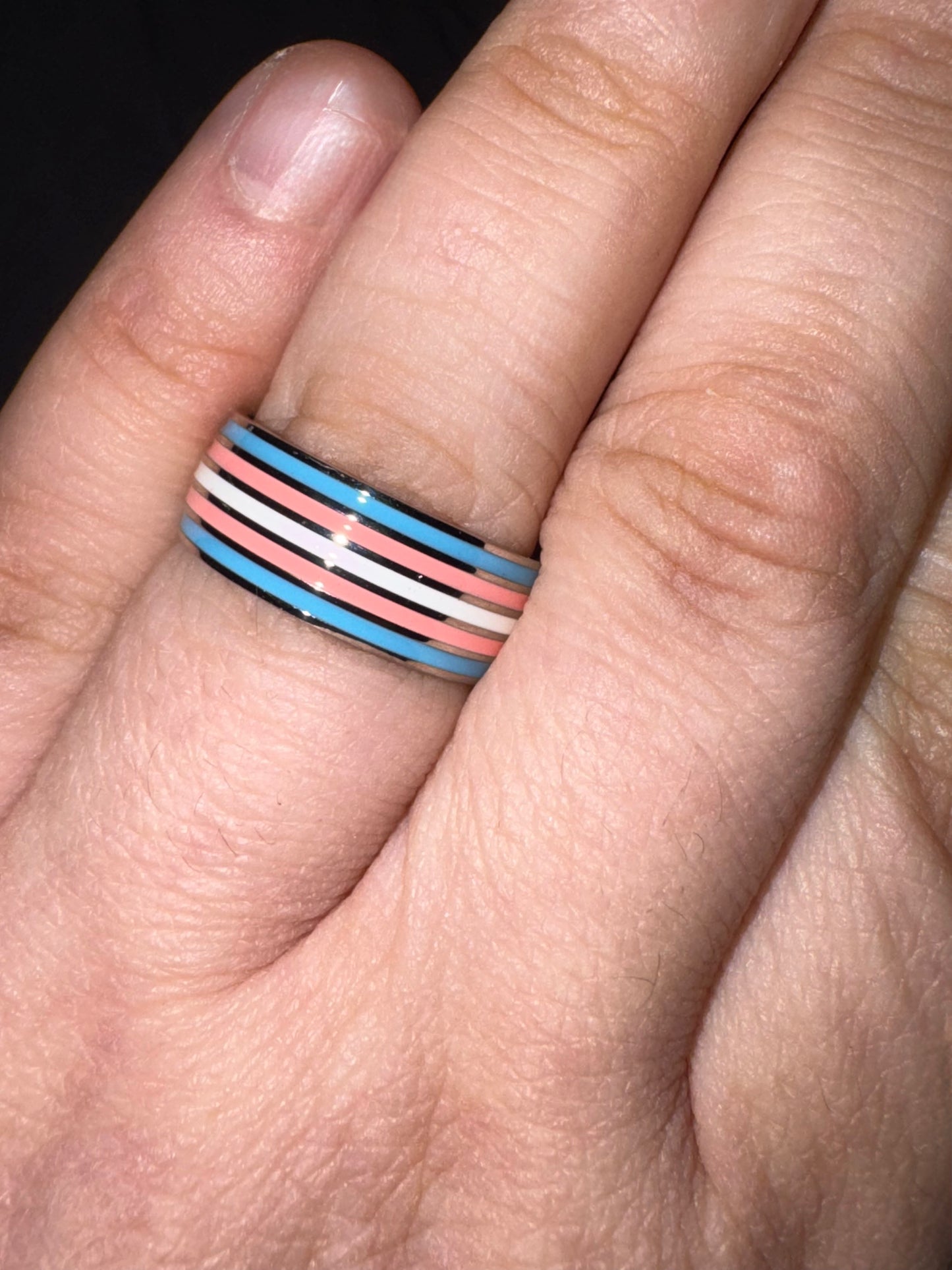 Stainless Steel Enamel Transgender Flag Ring-Curated