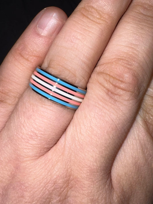 Stainless Steel Enamel Transgender Flag Ring-Curated