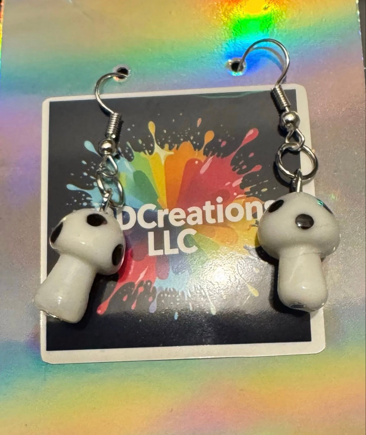 Black and white mushroom earrings